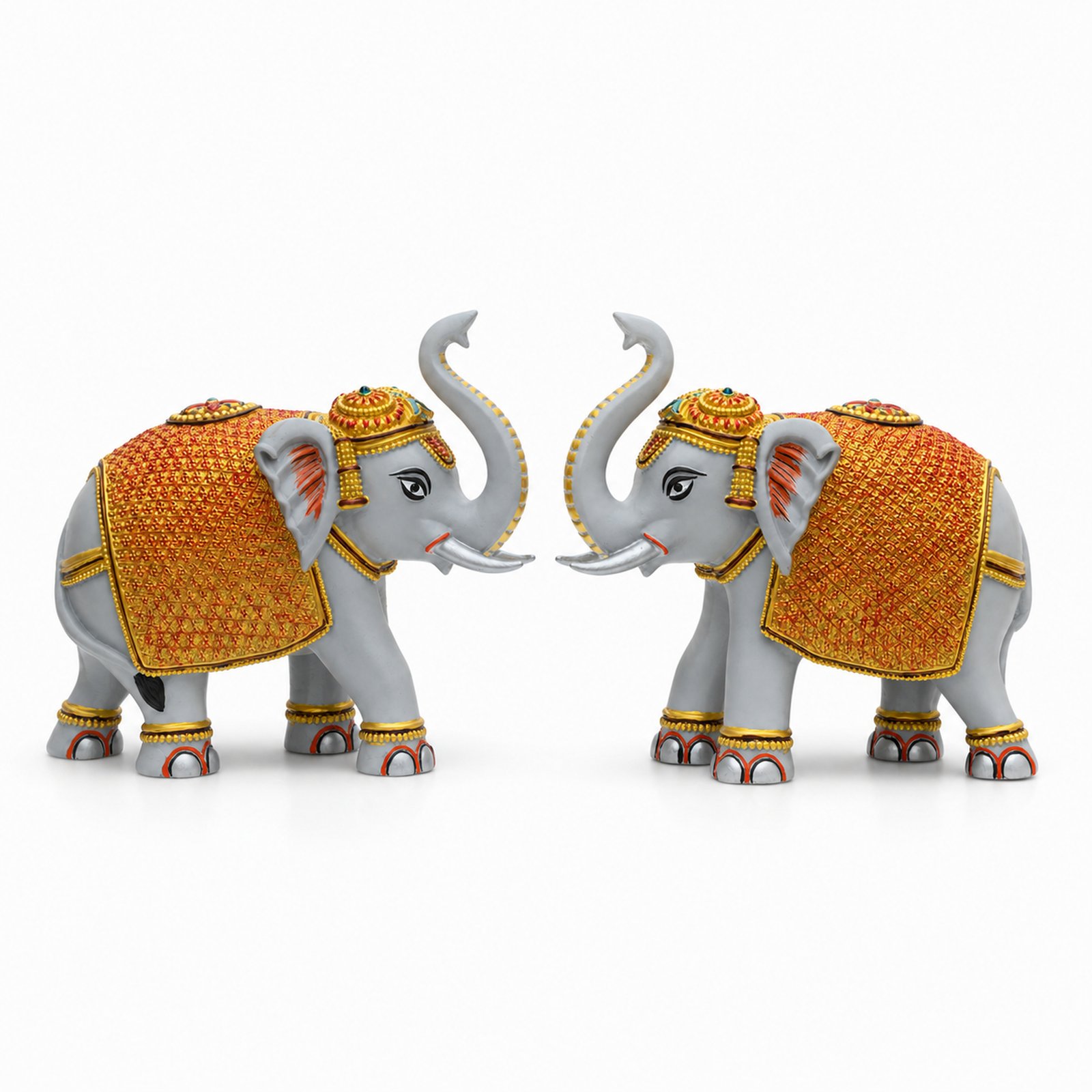 Grey Gold Mini Elephant Showpiece Pair, Car Dashboard, 3 Inch