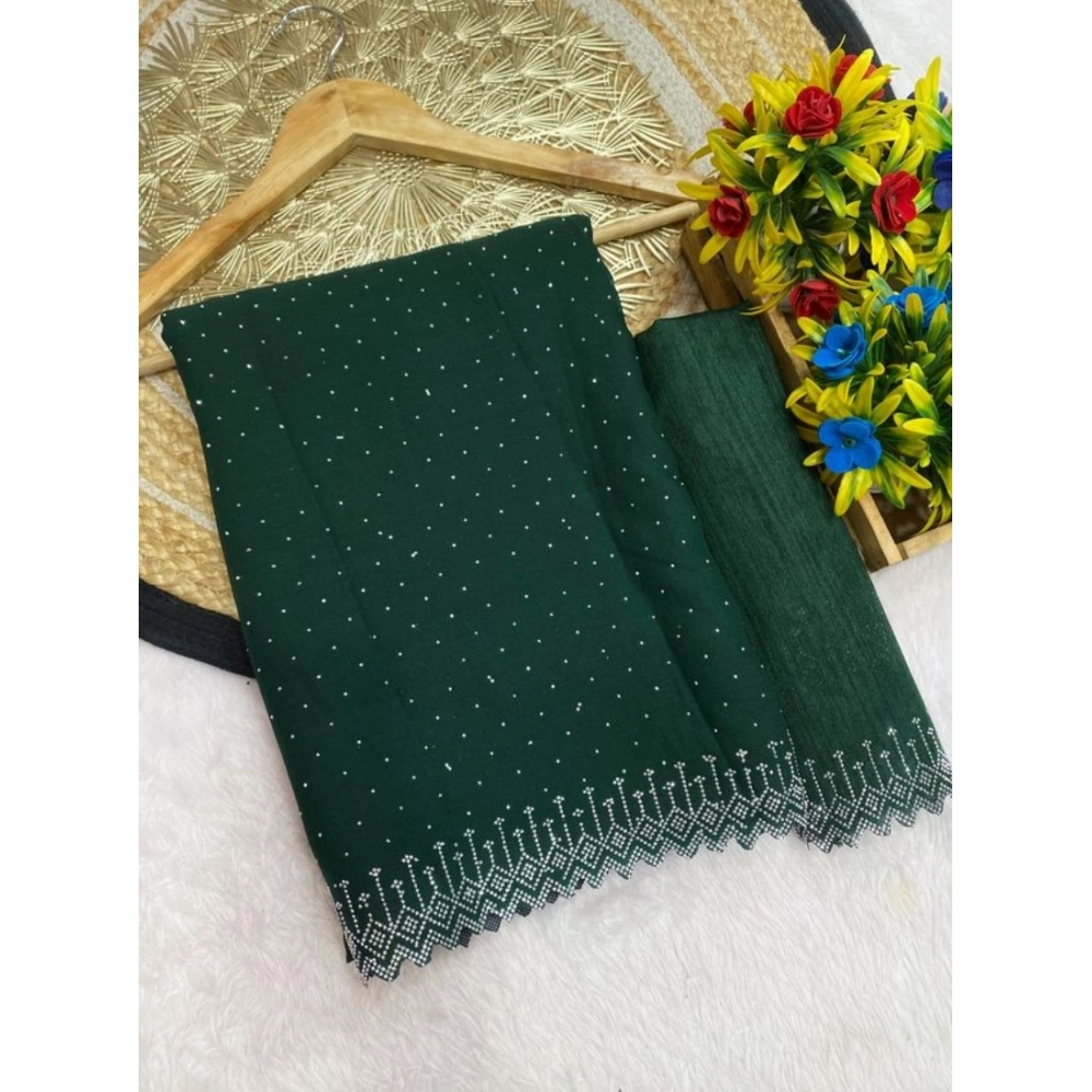 Spherevant Women's Georgette Stone Work Saree With Unstitched Blouse 5.5Mtr (Green)
