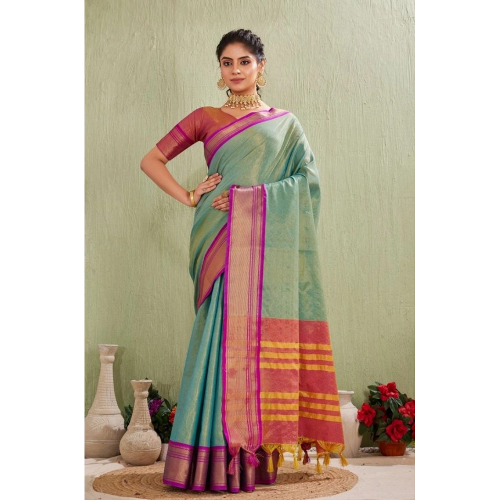 Spherevant Women's Silk Blended Jaquard Woven Saree With Unstitched Blouse 5.5Mtr (Light Green)
