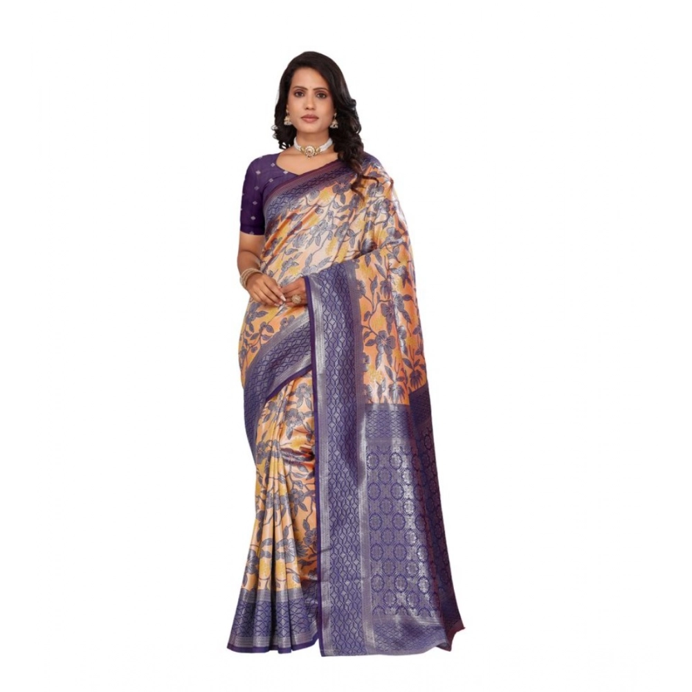 Spherevant Women's Banarasi Silk Jaquard Woven Saree With Unstitched Blouse 5.5Mtr (Orange)