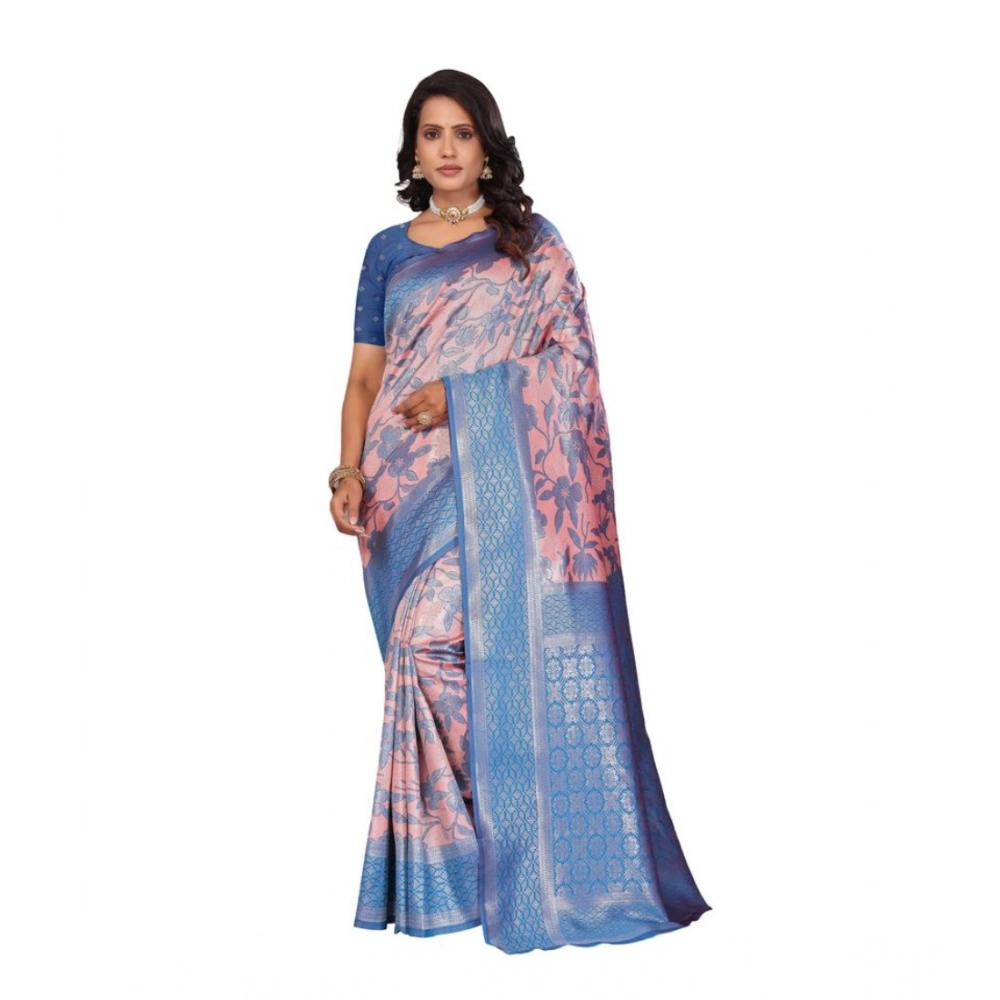 Spherevant Women's Banarasi Silk Jaquard Woven Saree With Unstitched Blouse 5.5Mtr (Pink)
