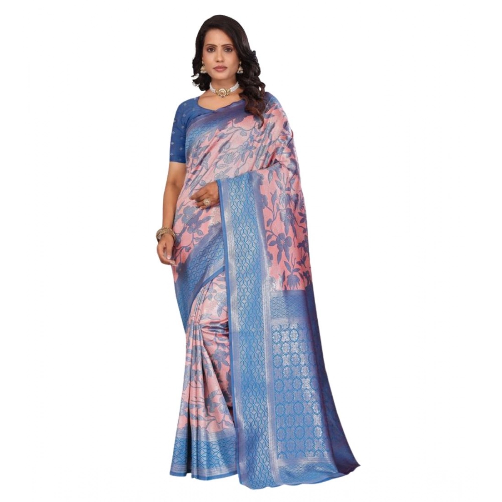 Spherevant Women's Banarasi Silk Jaquard Woven Saree With Unstitched Blouse 5.5Mtr (Pink) - Image 5