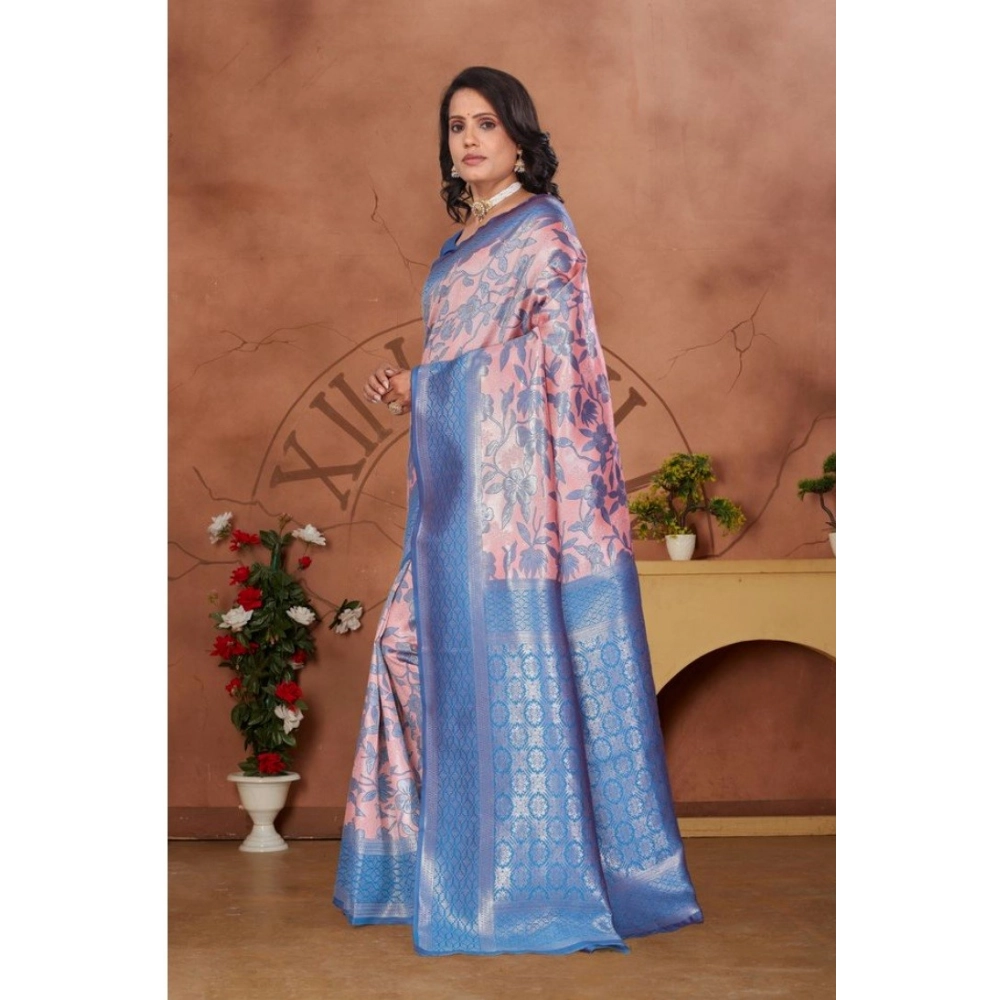 Spherevant Women's Banarasi Silk Jaquard Woven Saree With Unstitched Blouse 5.5Mtr (Pink) - Image 2