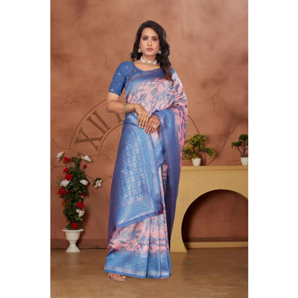 Spherevant Women's Banarasi Silk Jaquard Woven Saree With Unstitched Blouse 5.5Mtr (Pink) - Image 3