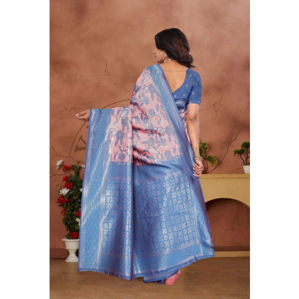 Spherevant Women's Banarasi Silk Jaquard Woven Saree With Unstitched Blouse 5.5Mtr (Pink) - Image 4