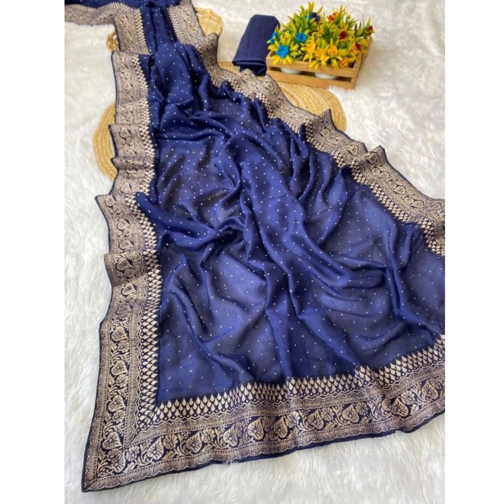 Spherevant Women's Silk Embroidred Saree With Unstitched Blouse 5.5Mtr (Blue)