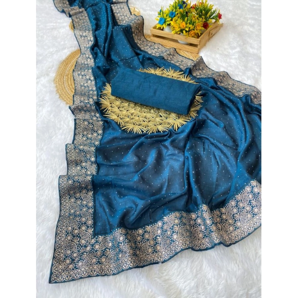 Spherevant Women's Silk Embroidred Saree With Unstitched Blouse 5.5Mtr (Light Green)