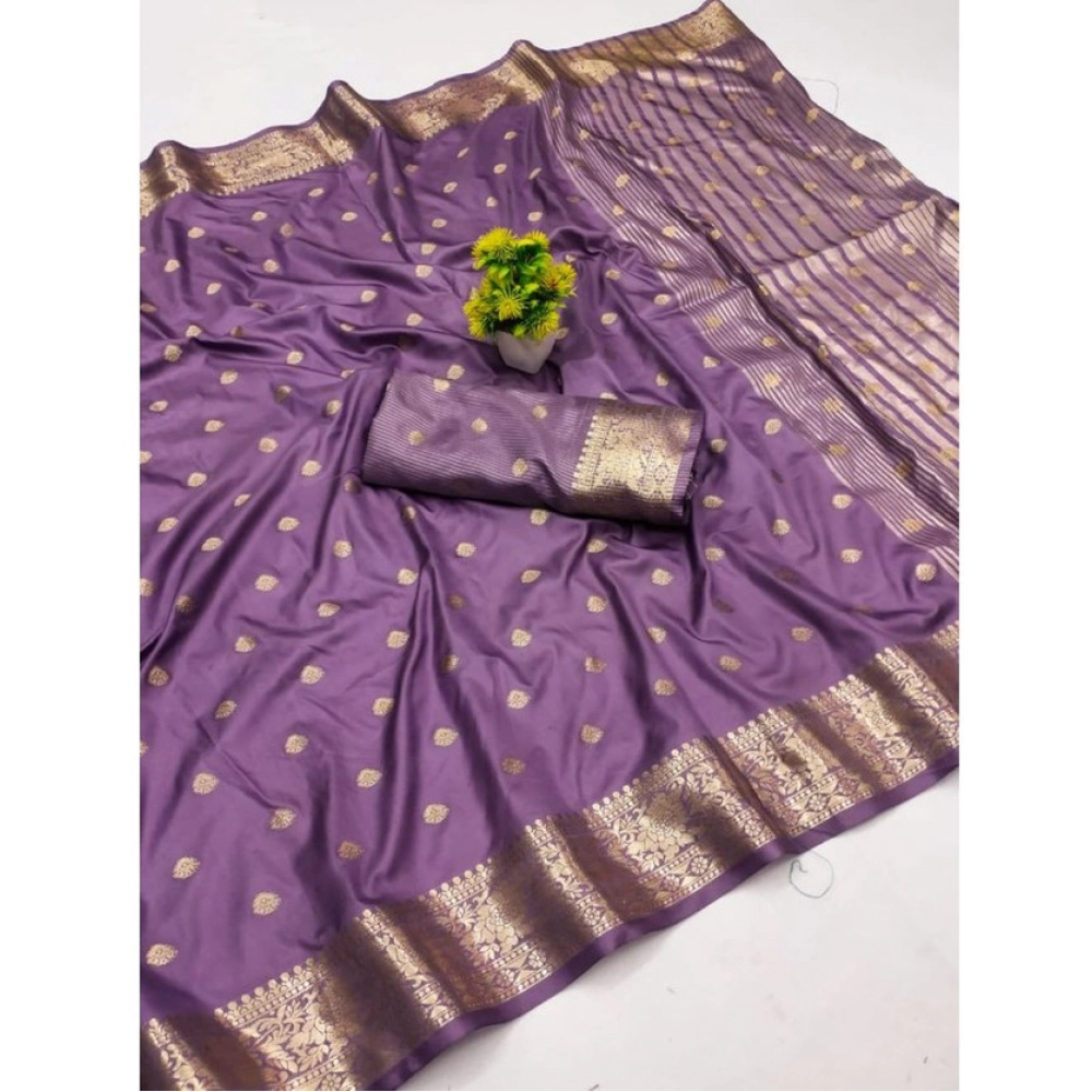 Spherevant Women's Jacquard Silk Jaquard Woven Saree With Unstitched Blouse 5.5Mtr (Purple)