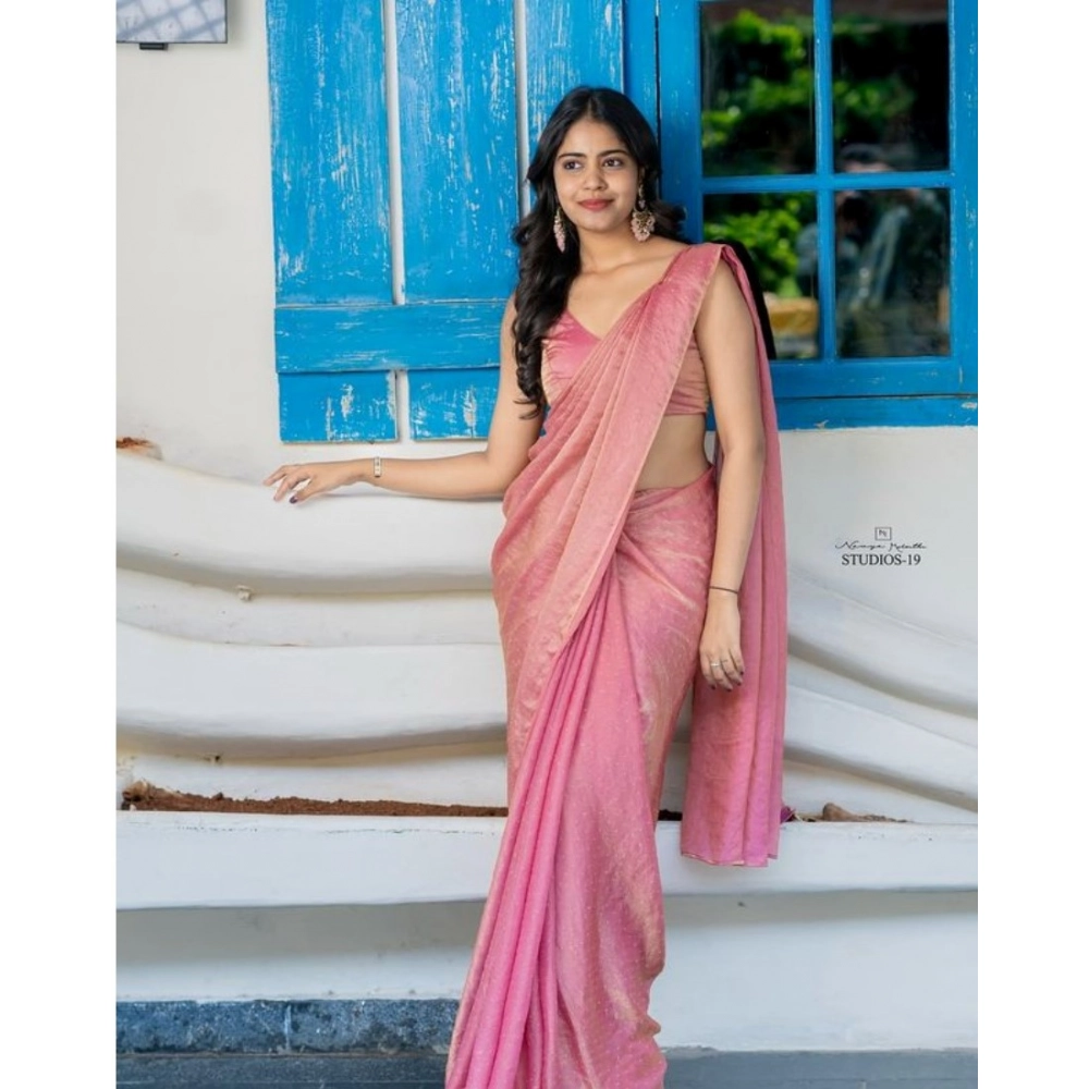 Spherevant Women's Silk Embroidred Saree With Unstitched Blouse 5.5Mtr (Pink)