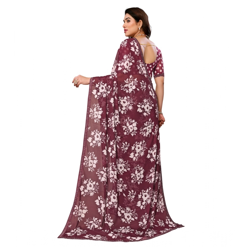 Spherevant Women's Georgette Printed Saree With Unstitched Blouse 5.5Mtr (Brown) - Image 3