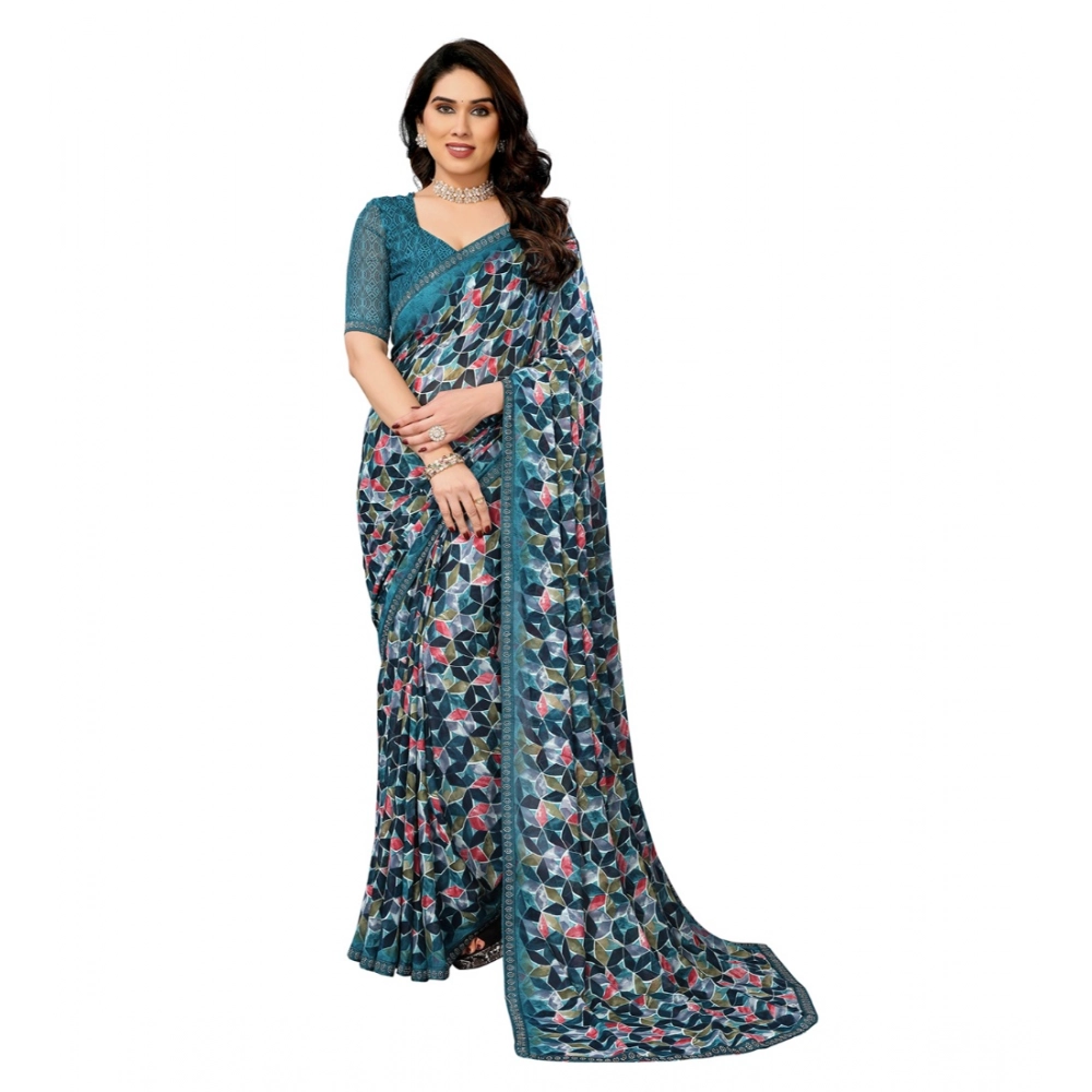 Spherevant Women's Georgette Printed Saree With Unstitched Blouse 5.5Mtr (Sky Blue)