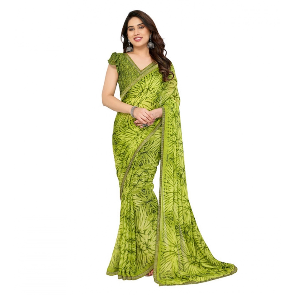 Spherevant Women's Georgette Printed Saree With Unstitched Blouse 5.5Mtr (Mehendi Green)