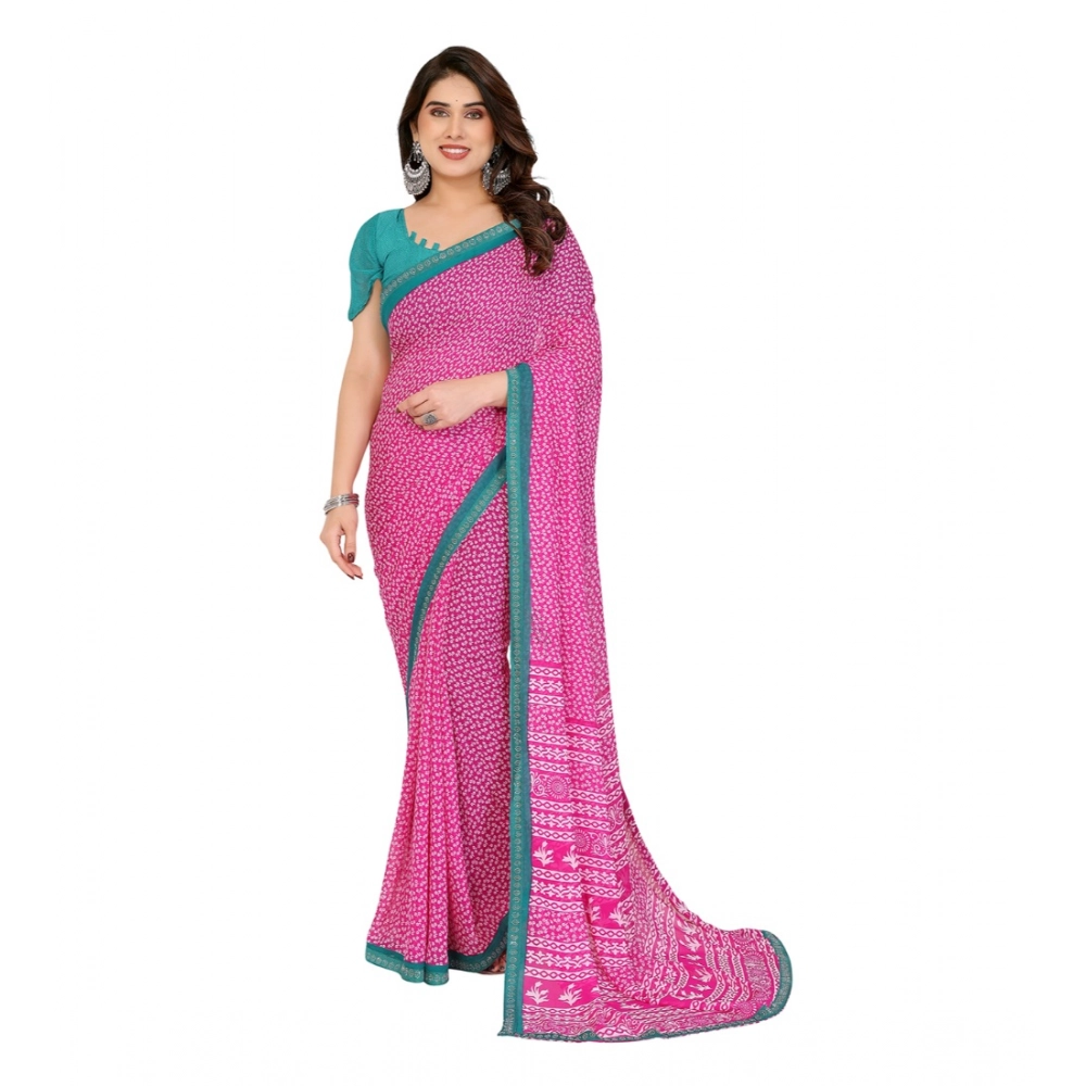 Spherevant Women's Georgette Printed Saree With Unstitched Blouse 5.5Mtr (Pink)