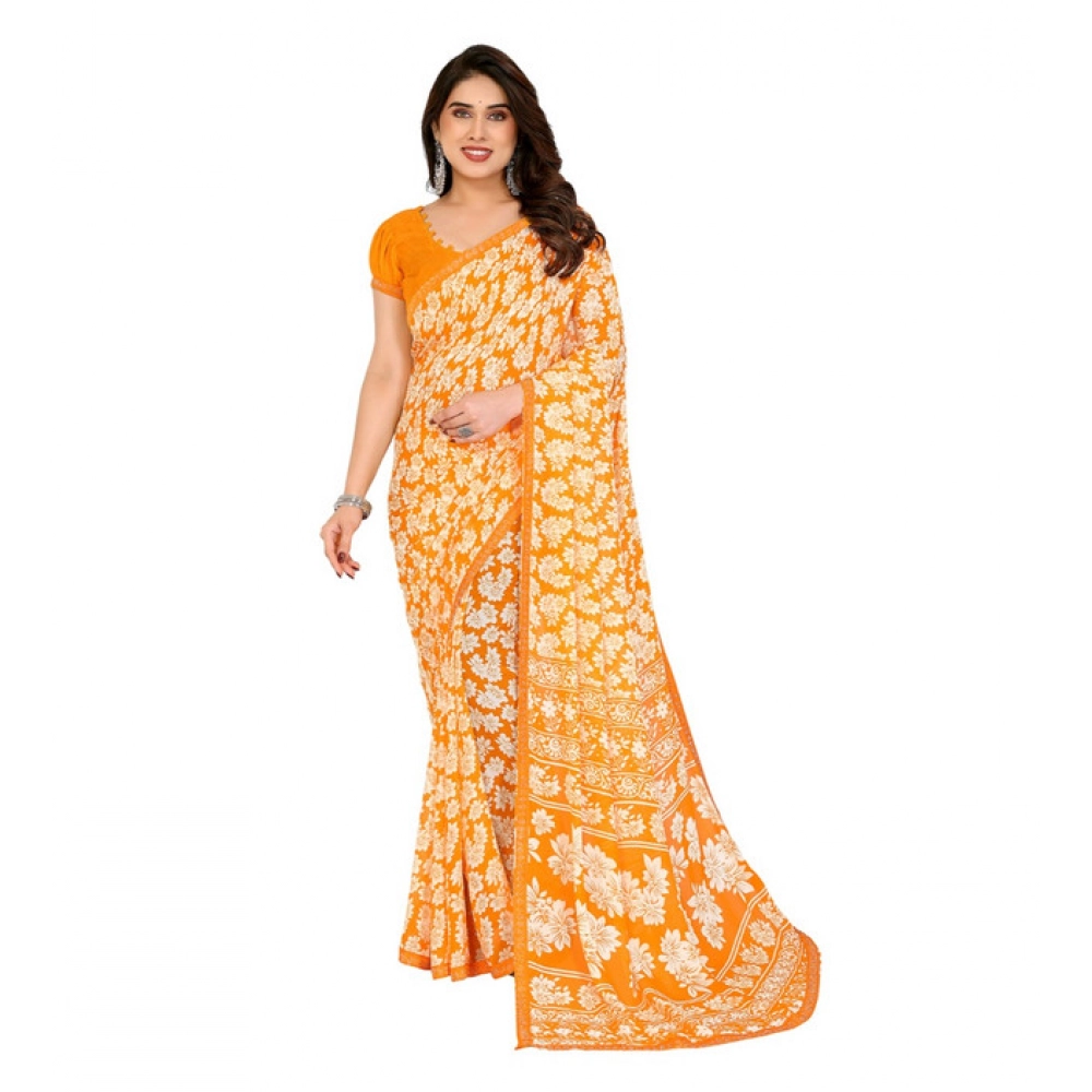 Spherevant Women's Georgette Printed Saree With Unstitched Blouse 5.5Mtr (Yellow)