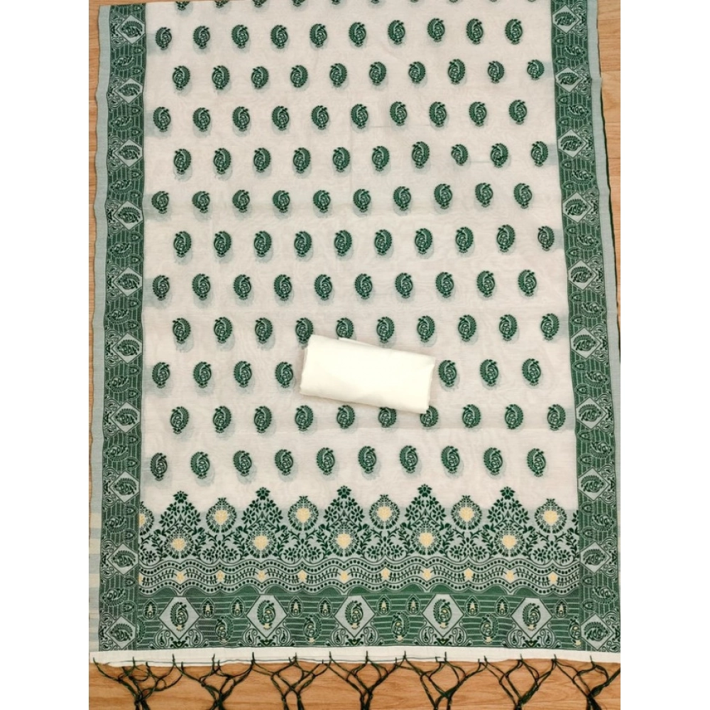 Spherevant Women's Banarasi Silk Printed Unstitched Salwar Suit Material With Dupatta (Bottle Green, 3Mtrs) - Image 4