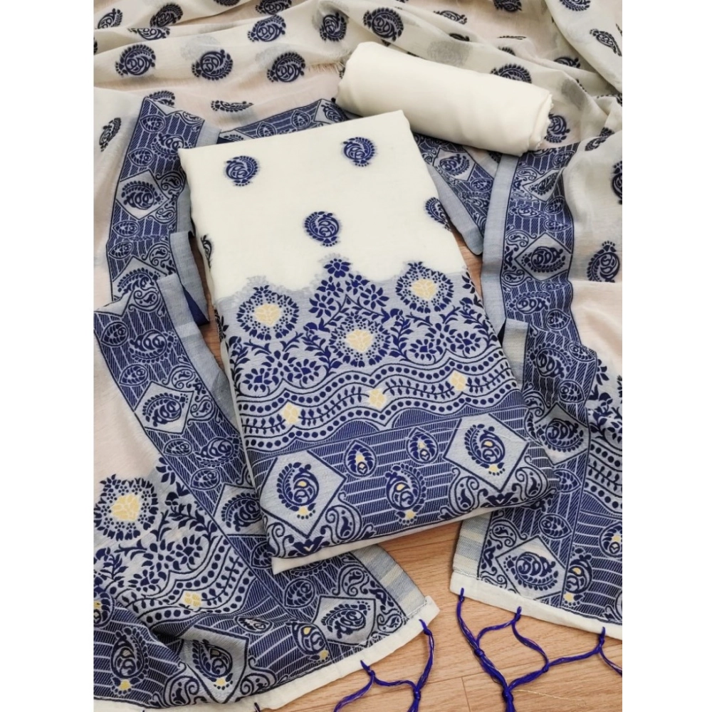 Spherevant Women's Banarasi Silk Printed Unstitched Salwar Suit Material With Dupatta (Navy Blue, 3Mtrs)