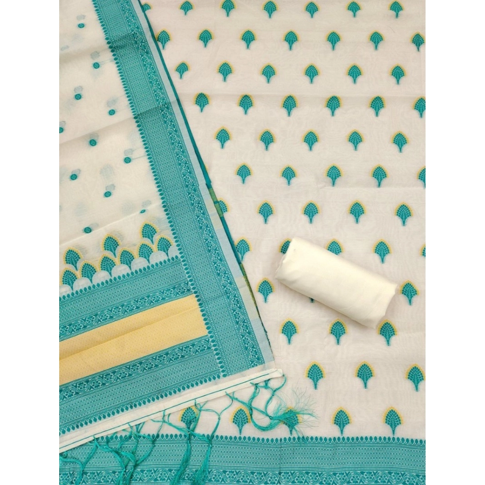 Spherevant Women's Banarasi Silk Printed Unstitched Salwar Suit Material With Dupatta (Teal, 3Mtrs) - Image 3
