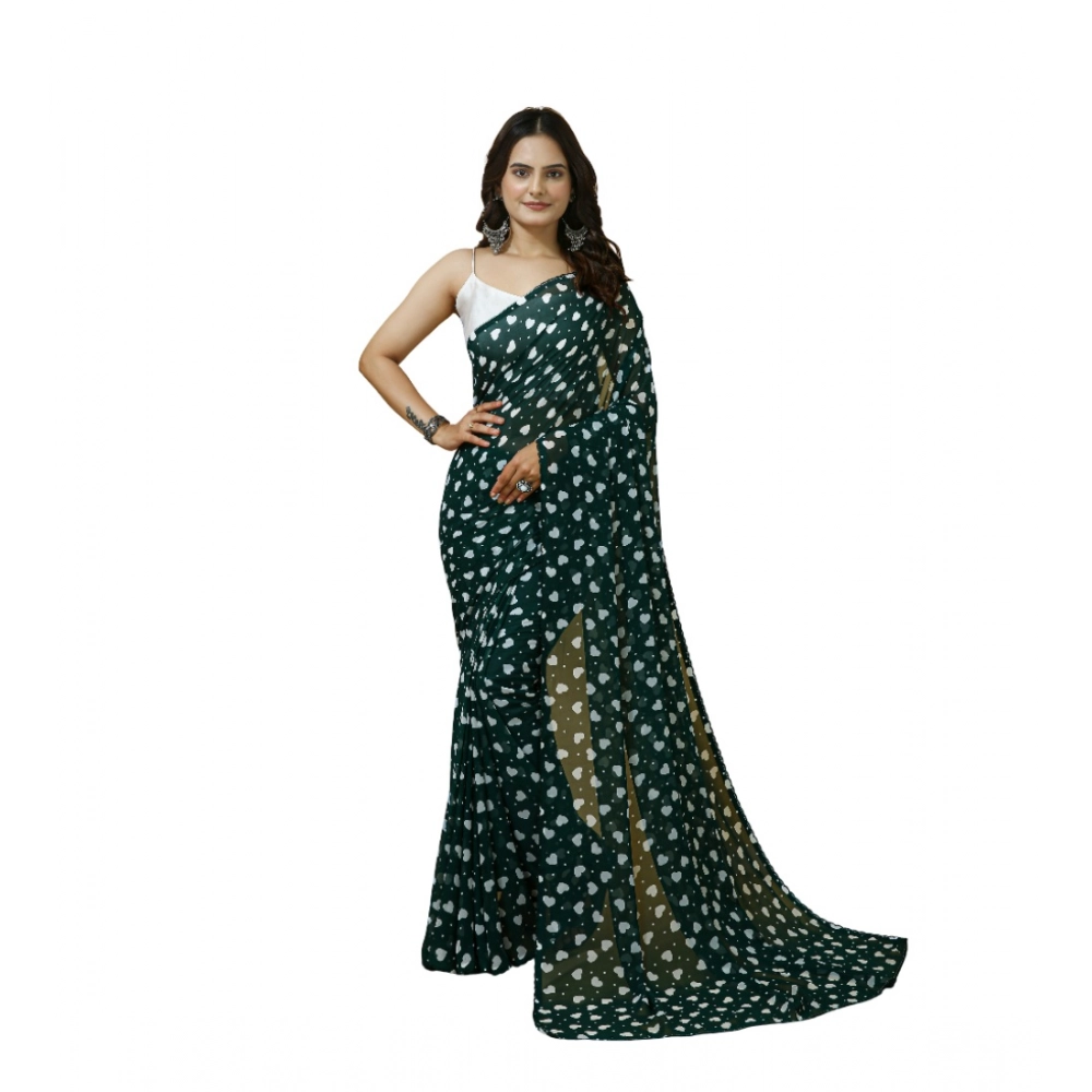 Spherevant Women's Georgette Printed Saree With Unstitched Blouse 5.5Mtr (Green)