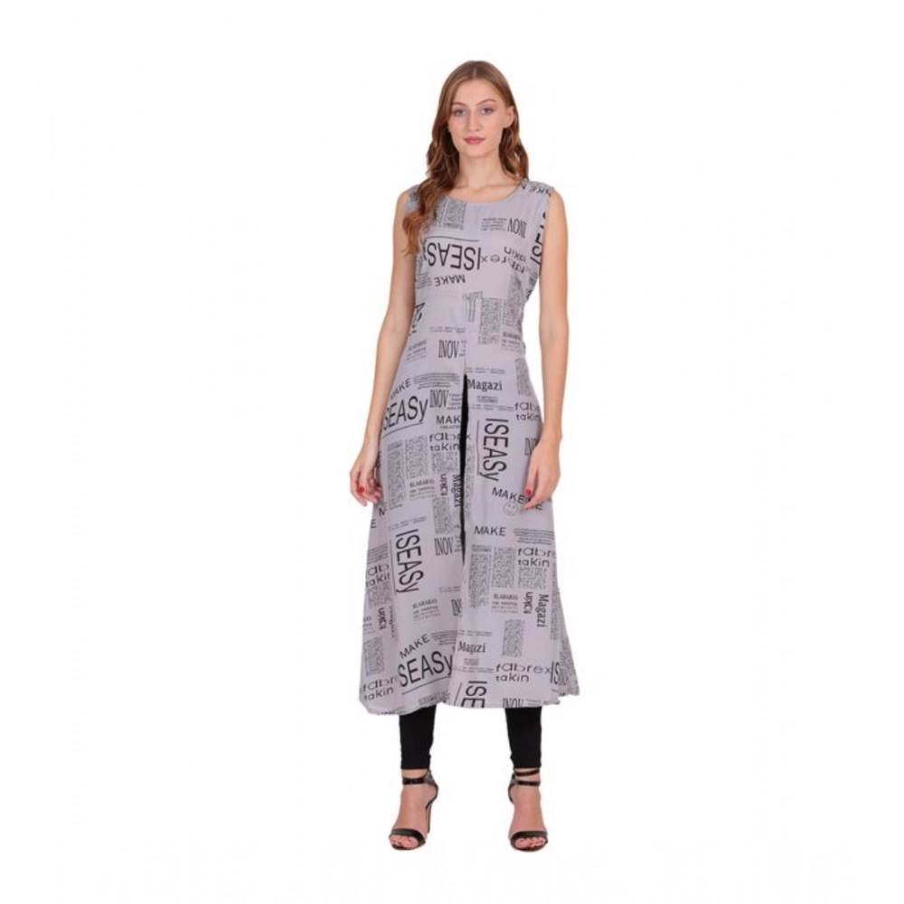 Spherevant Women's Casual Crepe Sleeveless Slit Dress (Light Grey)