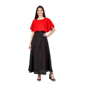 Spherevant Women's Casual Crepe Sleeveless Cape Dress (Red)
