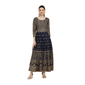 Spherevant Women's Casual Rayon 3-4th Sleeves Anarkali Kurti (Blue)