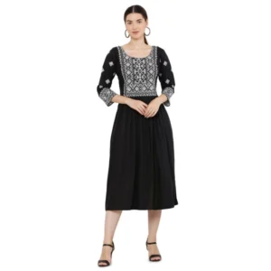 Spherevant Women's Casual Rayon 3-4th Sleeves Kurti (Black)