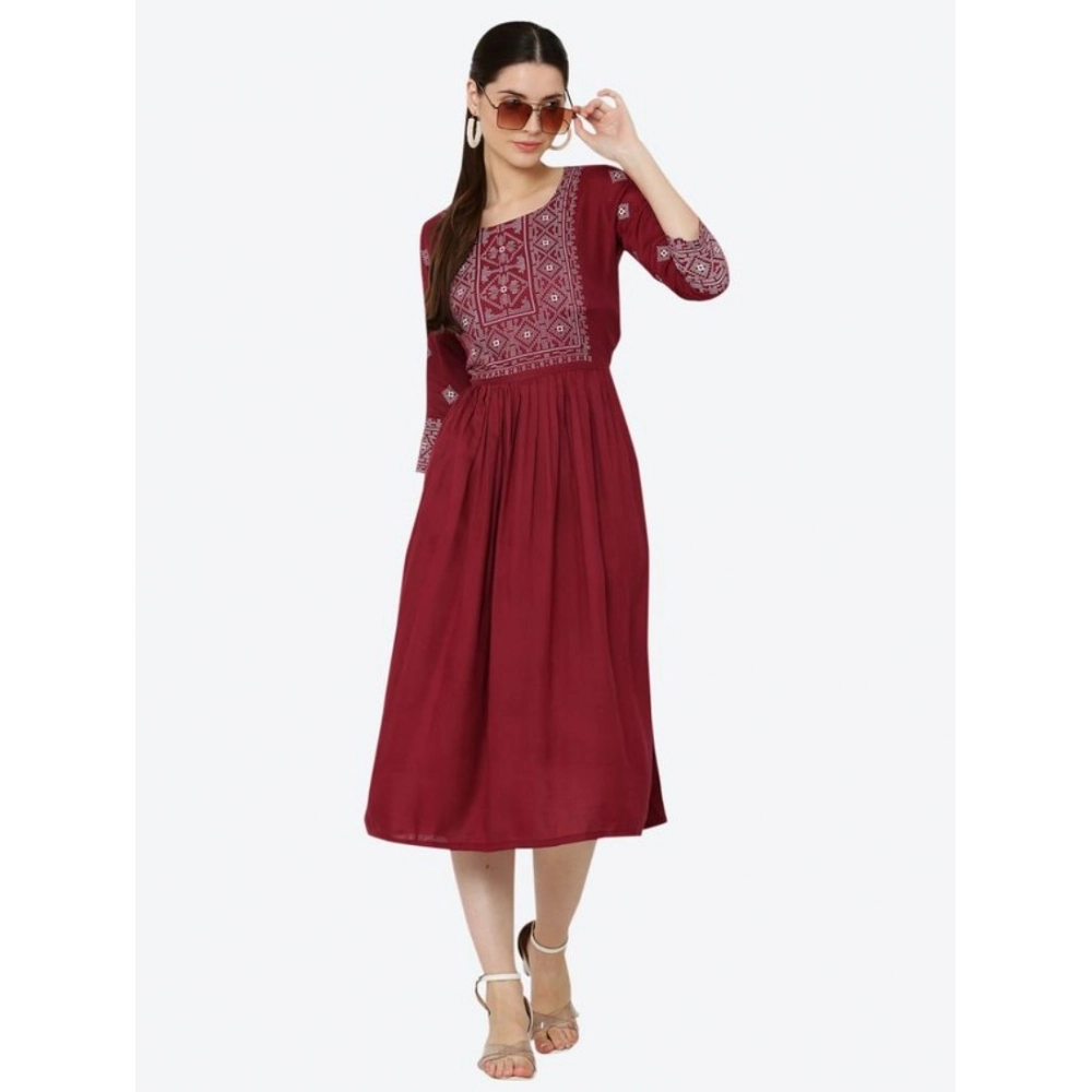 Spherevant Women's Casual Rayon 3-4th Sleeves Kurti (Maroon) - Image 2