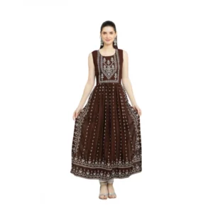 Spherevant Women's Casual Rayon Sleeveless Kurti (Brown)