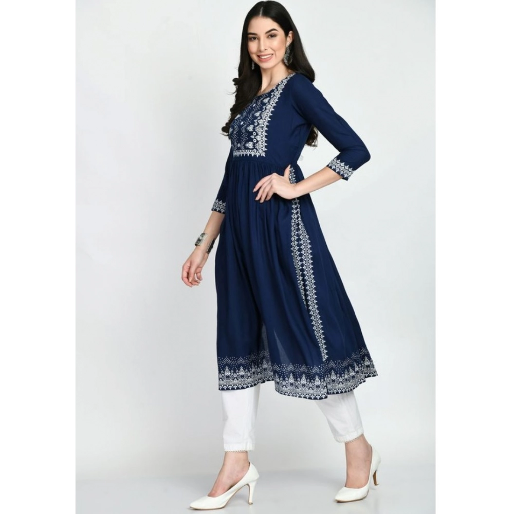 Spherevant Women's Casual Rayon 3-4th Sleeves Kurti (Blue) - Image 2
