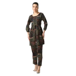 Spherevant Women's Casual Crepe 3-4th Sleeves Cord Set (Black)
