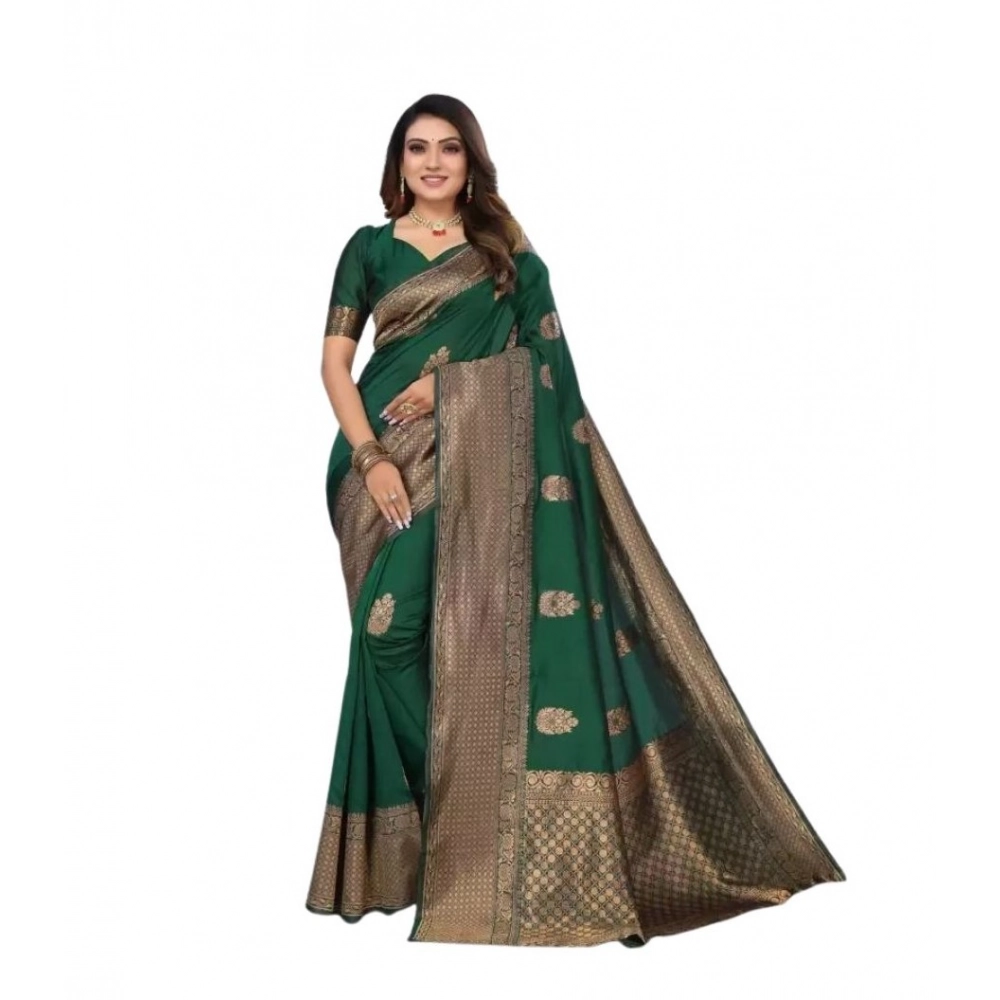 Spherevant Women's Soft Lichi Silk Printed Saree With Unstitched Blouse 5.5Mtr (Green)