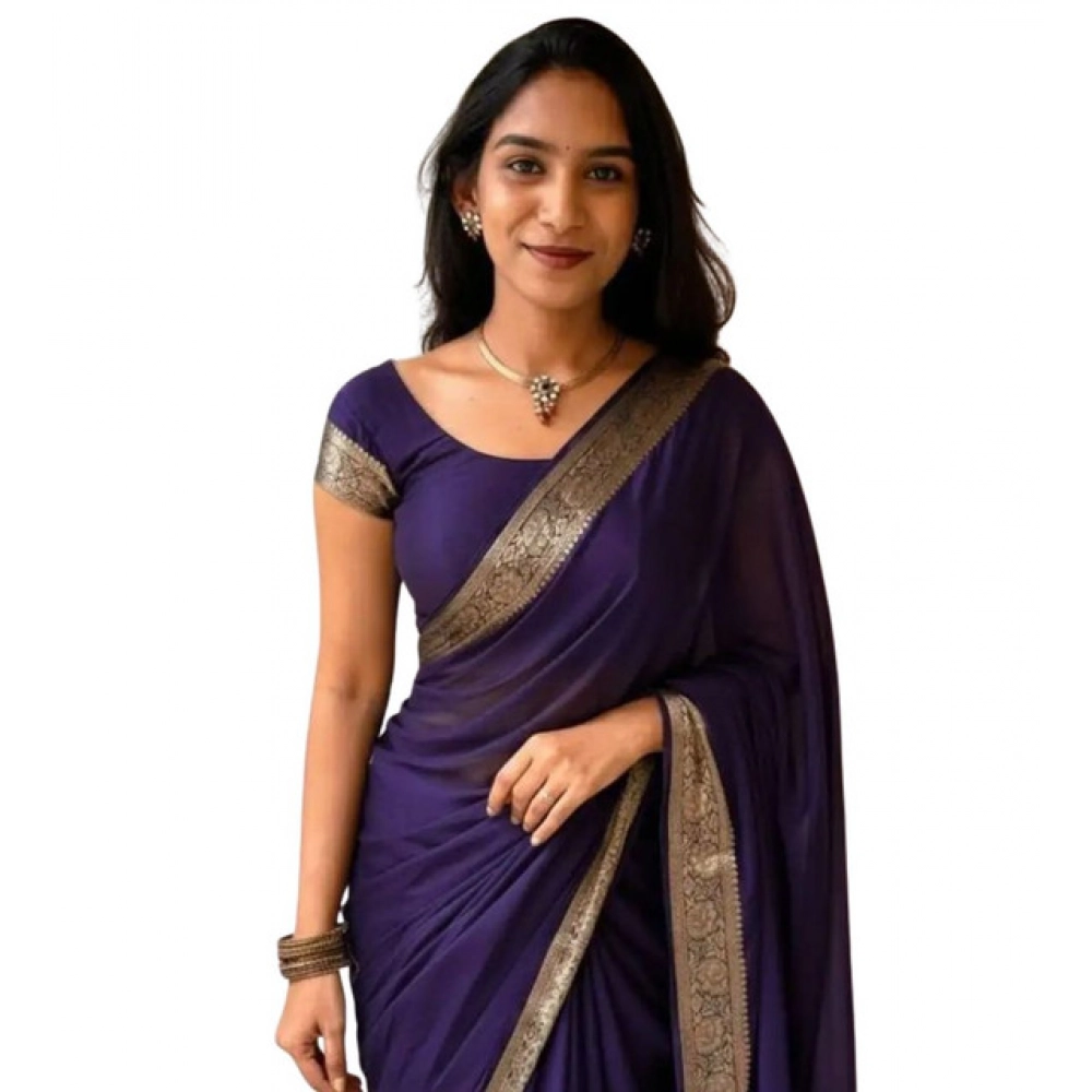 Spherevant Women's Vichitra Silk Printed Saree With Unstitched Blouse 5.5Mtr (Purple)