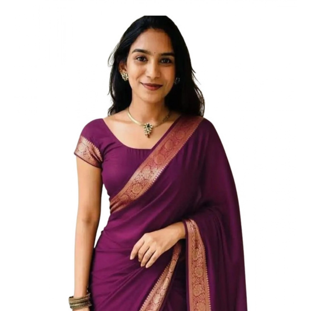 Spherevant Women's Vichitra Silk Printed Saree With Unstitched Blouse 5.5Mtr (Wine)