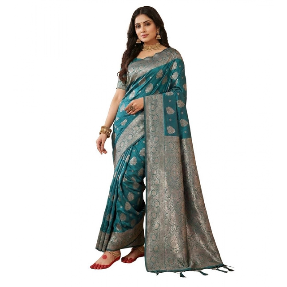 Spherevant Women's Silk Blend Printed Saree With Unstitched Blouse 5.5Mtr (Sea Green)