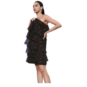 Spherevant Women's Organza Tiered Sleeveless Dress (Black)