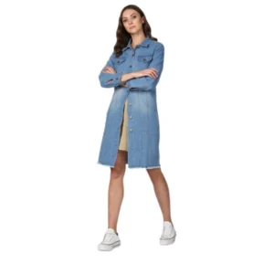 Spherevant Women's Denim Washed Long Sleeves Jacket (Blue)