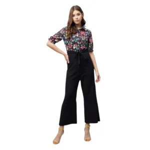 Spherevant Women's Polyester Floral Short Sleeve Jumpsuit (Multicolor)