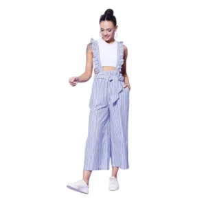 Spherevant Women's Cotton Pinafore Shoulder Straps Jumpsuit (Light Blue)