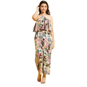 Spherevant Girl's Polyester Crepe Floral Sleeveless Jumpsuit (Multicolor)