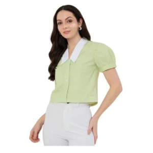 Spherevant Women's Cotton Striped Half Sleeve Shirt (Green - White)