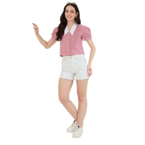 Spherevant Women's Cotton Checkered Half Sleeve Shirt (Red - White)
