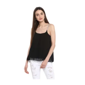Spherevant Women's Polyester Embellished Shoulder Straps Top (Black)