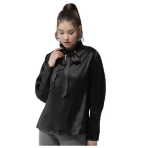 Spherevant Women's Polyester Solid Long Sleeves Top (Black)