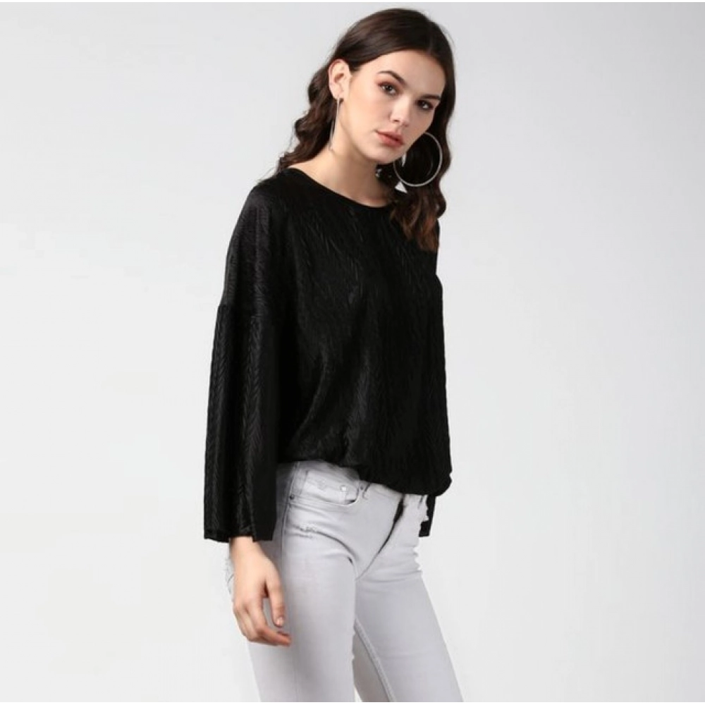 Spherevant Women's Polyester Pleated Balloon Sleeve Top (Black) - Image 4