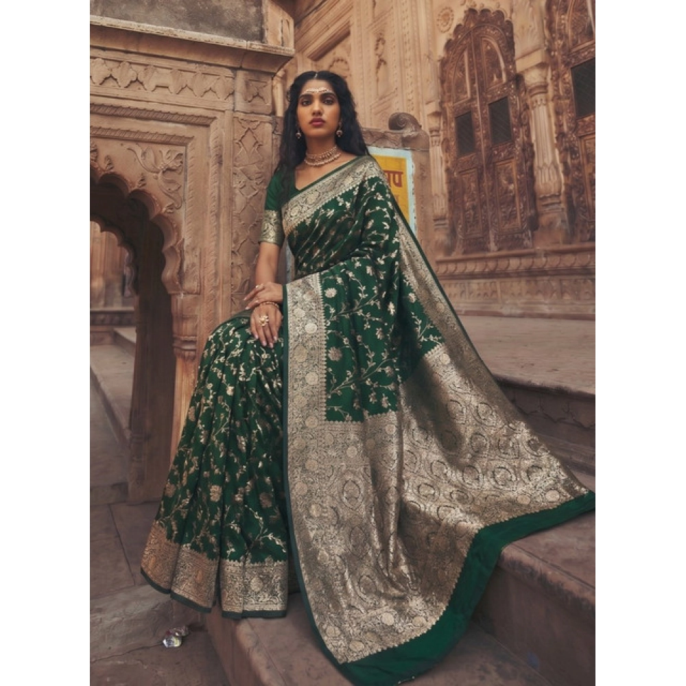 Spherevant Women's Art Silk Printed Saree With Unstitched Blouse 5.5Mtr (Green)
