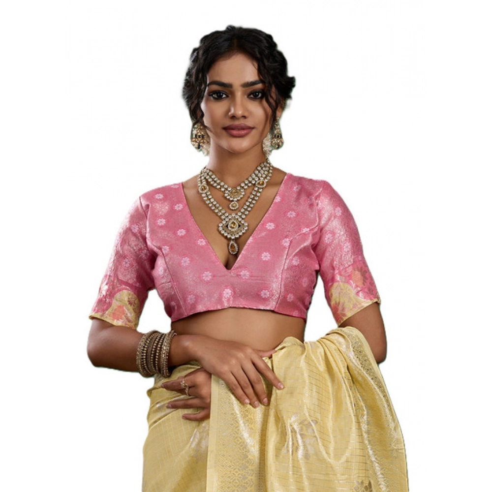 Spherevant Women's Linen Cotton Printed Saree With Unstitched Blouse 5.5Mtr (Yellow ) - Image 5