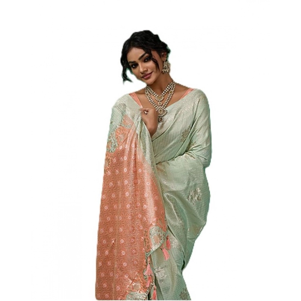 Spherevant Women's Linen Cotton Printed Saree With Unstitched Blouse 5.5Mtr (Pista Green)