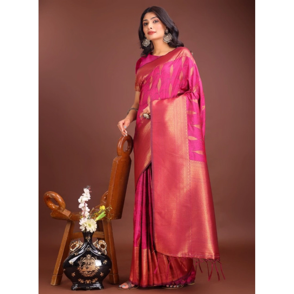 Spherevant Women's Banarasi Silk Printed Saree With Unstitched Blouse 5.5Mtr (Magenta)