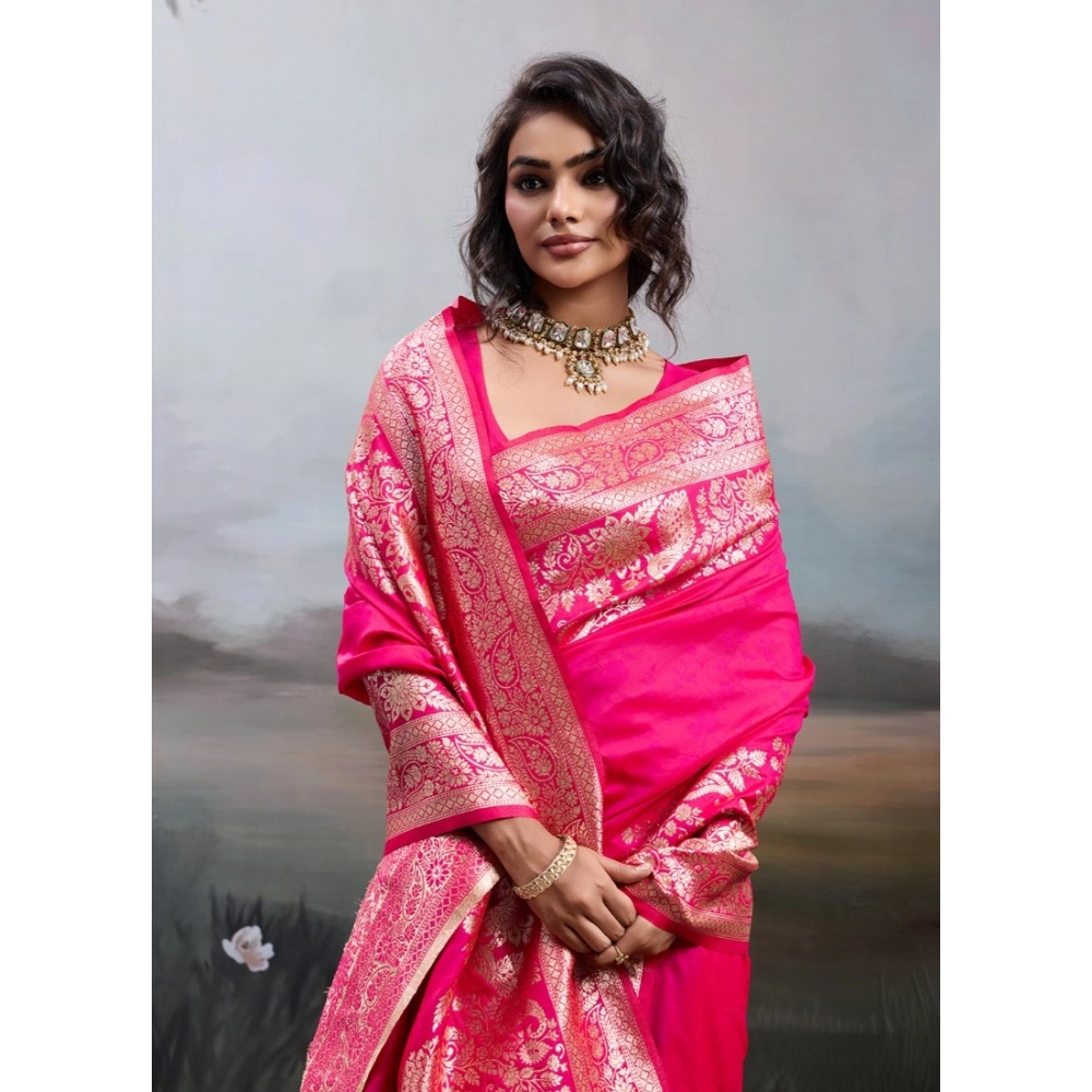 Spherevant Women's Silk Blend Printed Saree With Unstitched Blouse 5.5Mtr (Pink)
