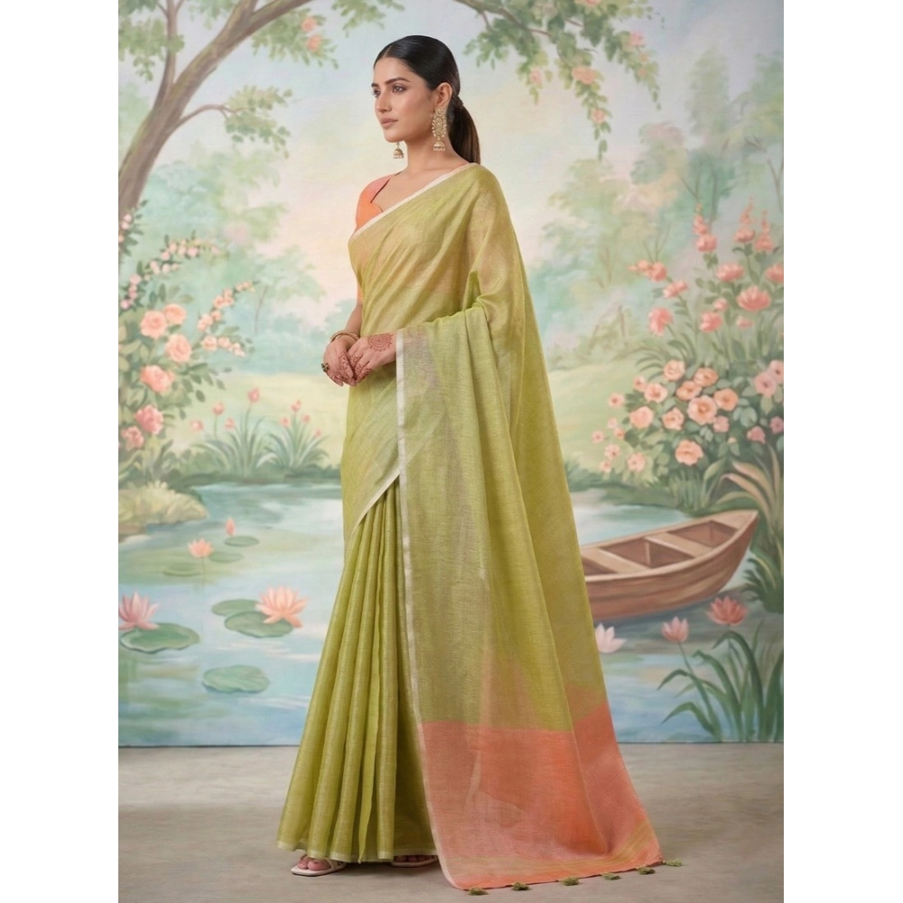 Spherevant Women's Tissue Silk Solid Saree With Unstitched Blouse 5.5Mtr (Green)